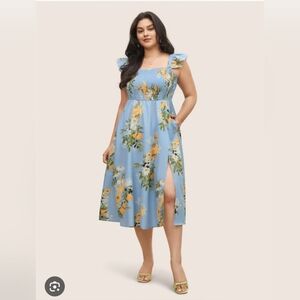 Bloomchic Very Stretchy Floral Blue Midi Dress. Size 14/16